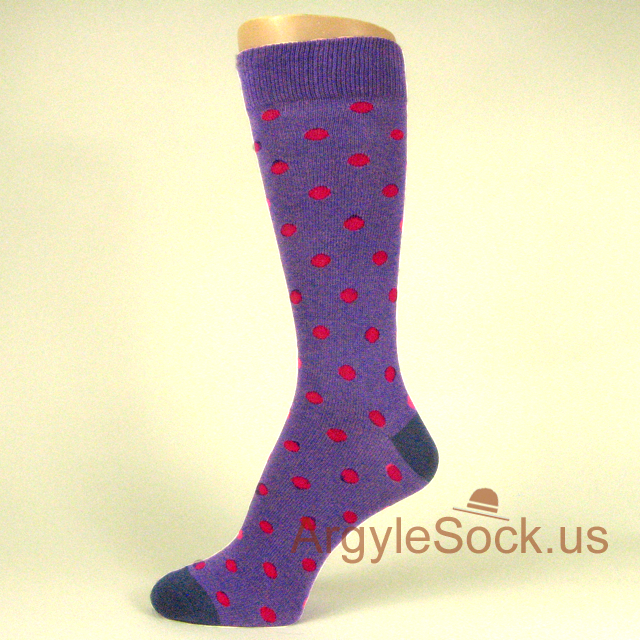 Purple Mans Socks with Hot Pink Polka Dots