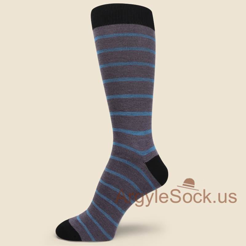 Purplish Gray with Bright Blue Stripes Man's Socks