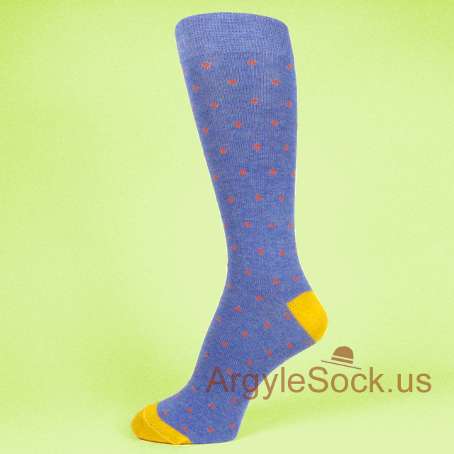 Purplish Blue Mans Socks with Orange Mini Polka Dots