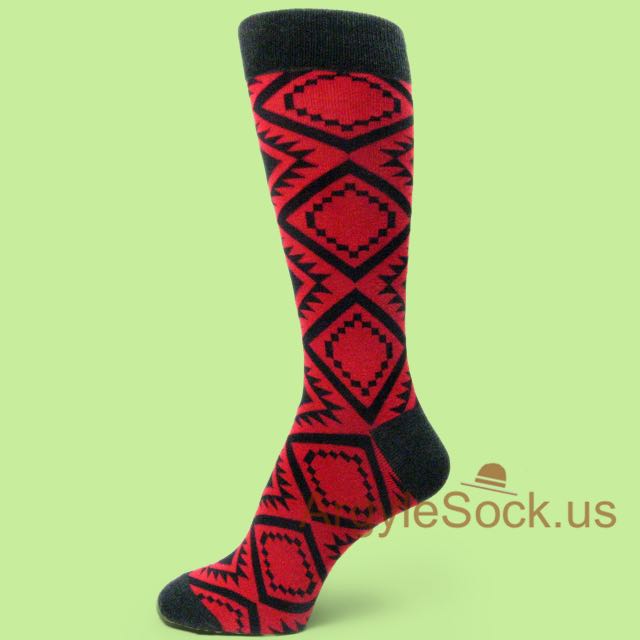 Red Black Geometric Pattern Slightly Thicker Fabric Men's Socks
