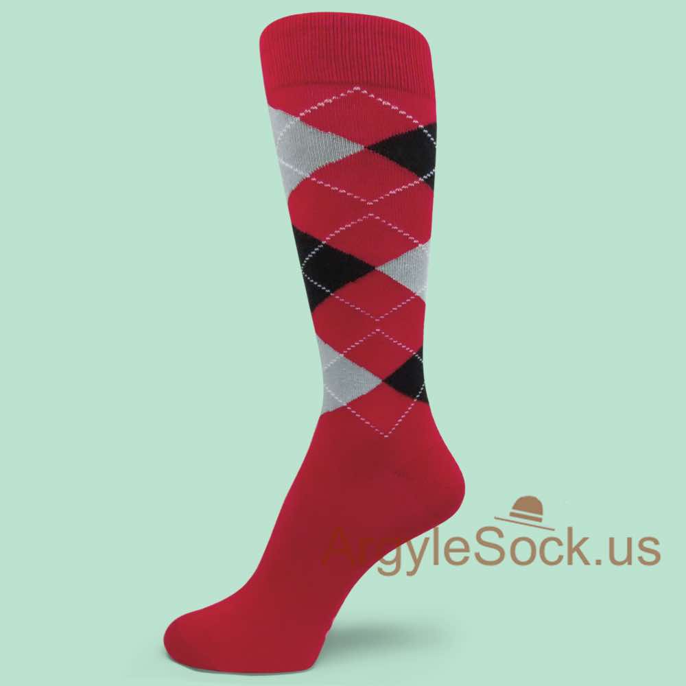 Light Grey Black Red Argyle Groomsmen Mans Dress Socks