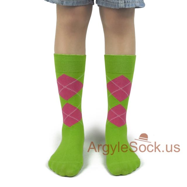 Lime Green & Bright Pink Junior Groomsmen's Socks