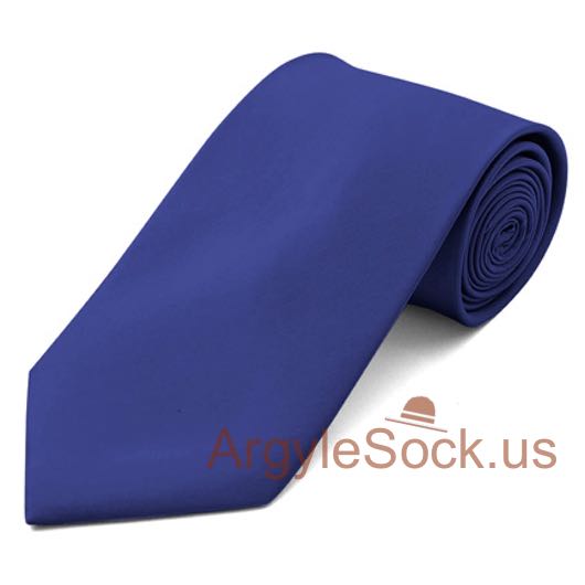 Royal Blue Plain Color 100% Polyester Men's Groomsmen Necktie
