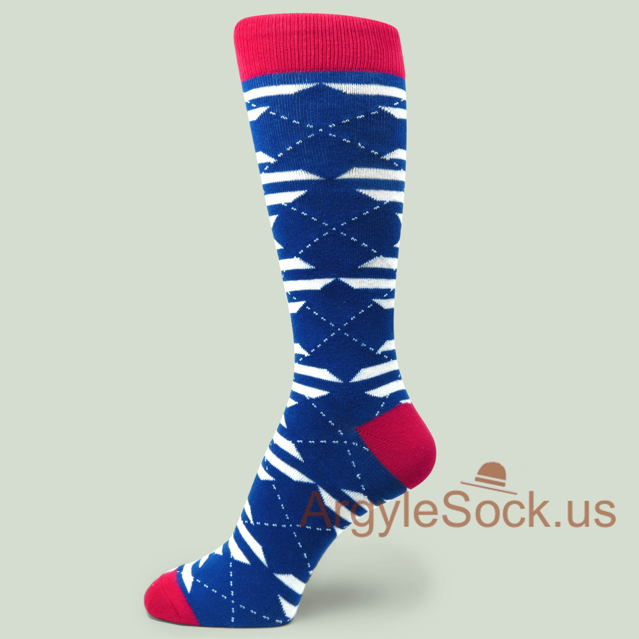 Royal Blue White Red Color Stripe and Argyle Socks for Men