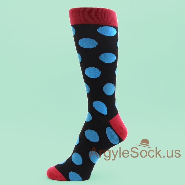 Sky Blue Large Polka Dots Man's Cute Dress/Fashion/Casual Socks