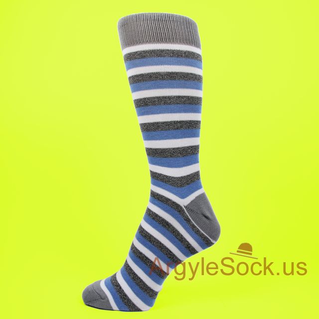 Slate Grayish Blue Grey White Stripes Mans Socks