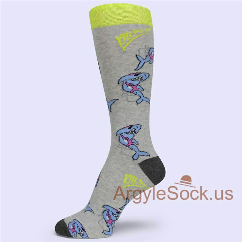 Grey Black Shark Design Men's Socks