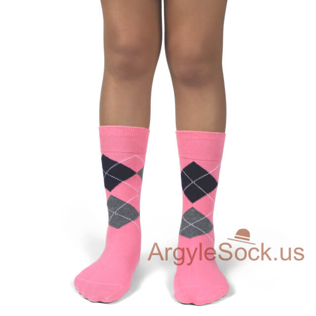 Junior Groomsmen/Ring Bearer Pink/Navy/Charcoal Gray Argyle Sock