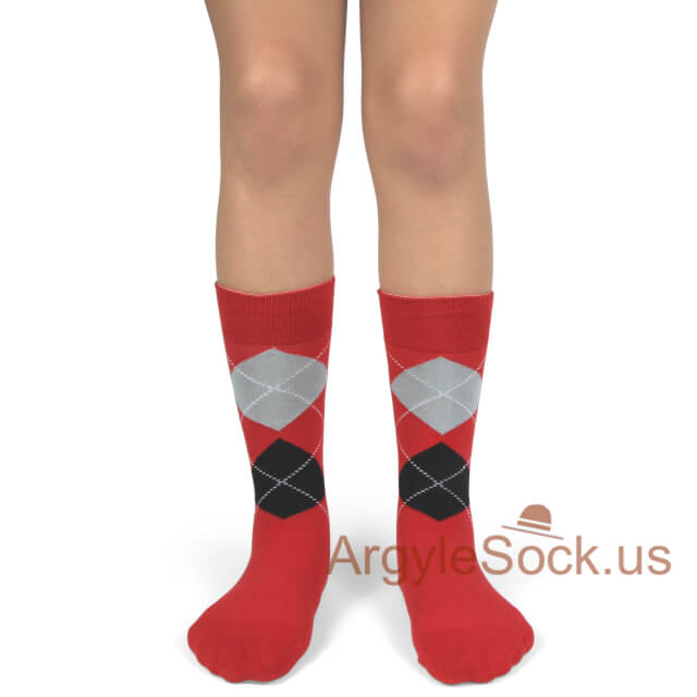 Junior Groomsmen/Ring Bearer's Red Argyle Dress Socks