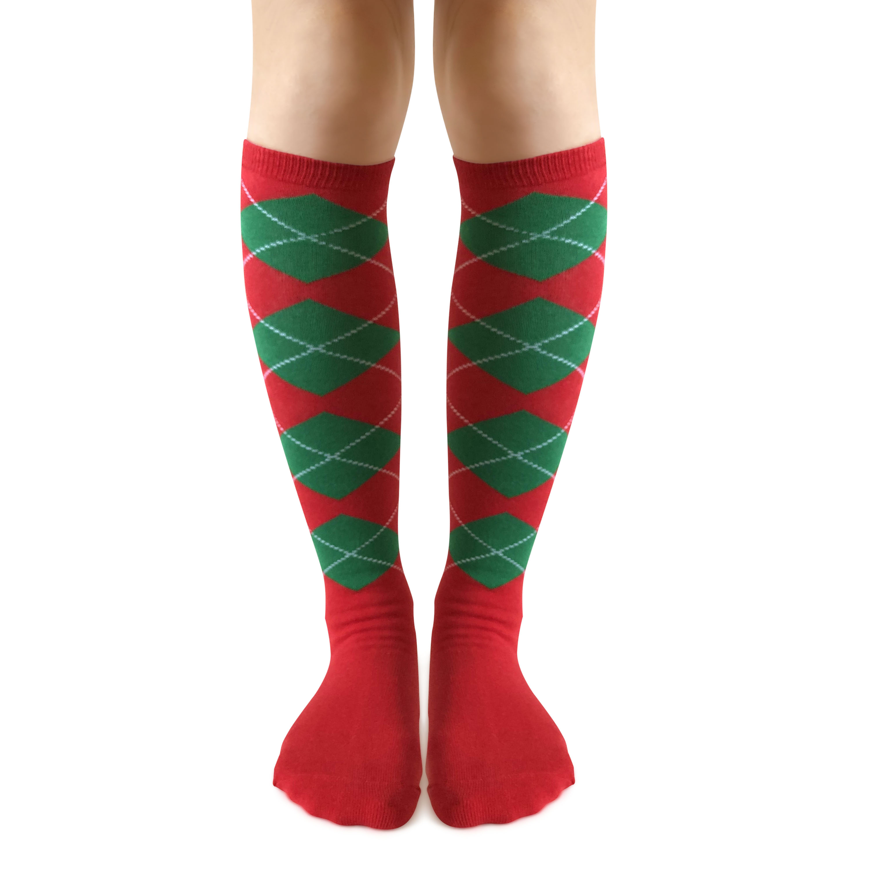 Green Red Argyle Knee High Socks(Great to wear during Christmas)