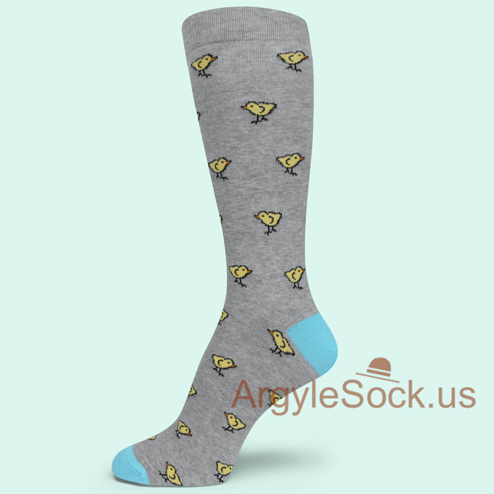 Baby Chick theme Sky Blue Toe & Heel Grey Men's Socks