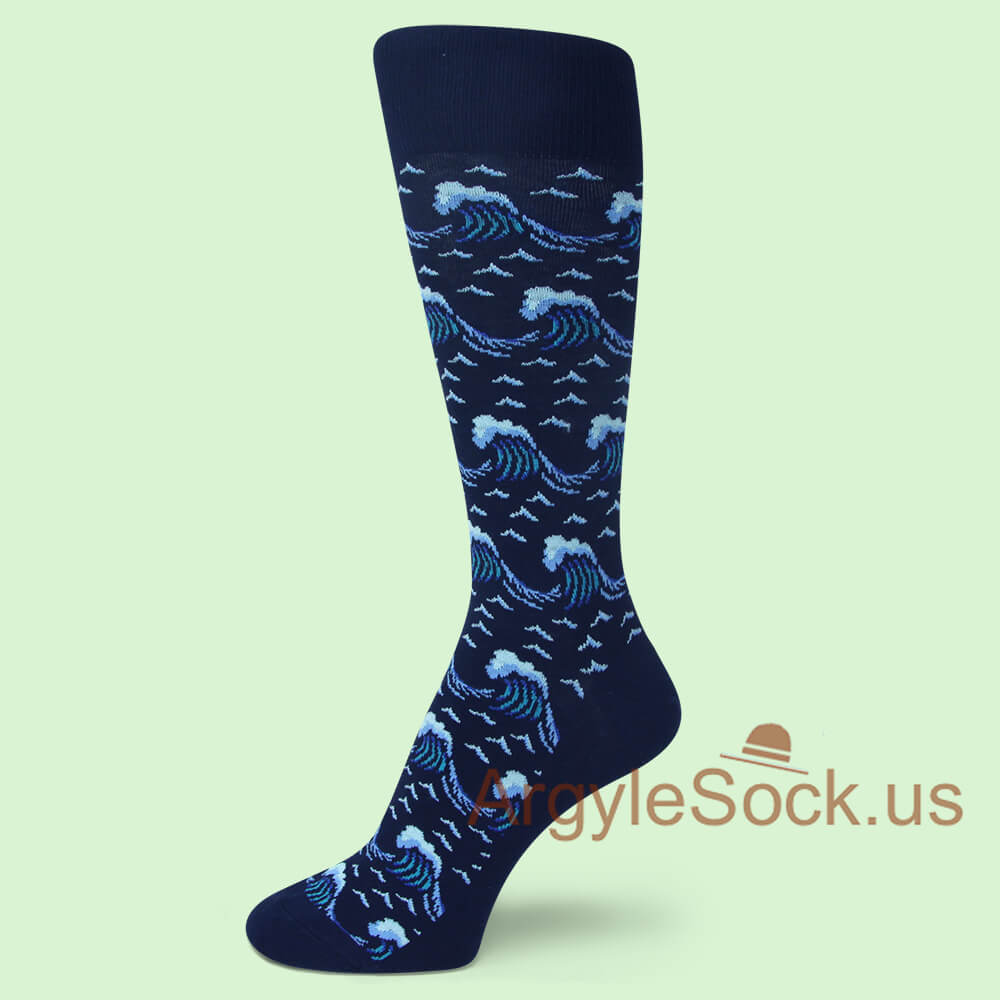 Navy Blue with Waves mans sock