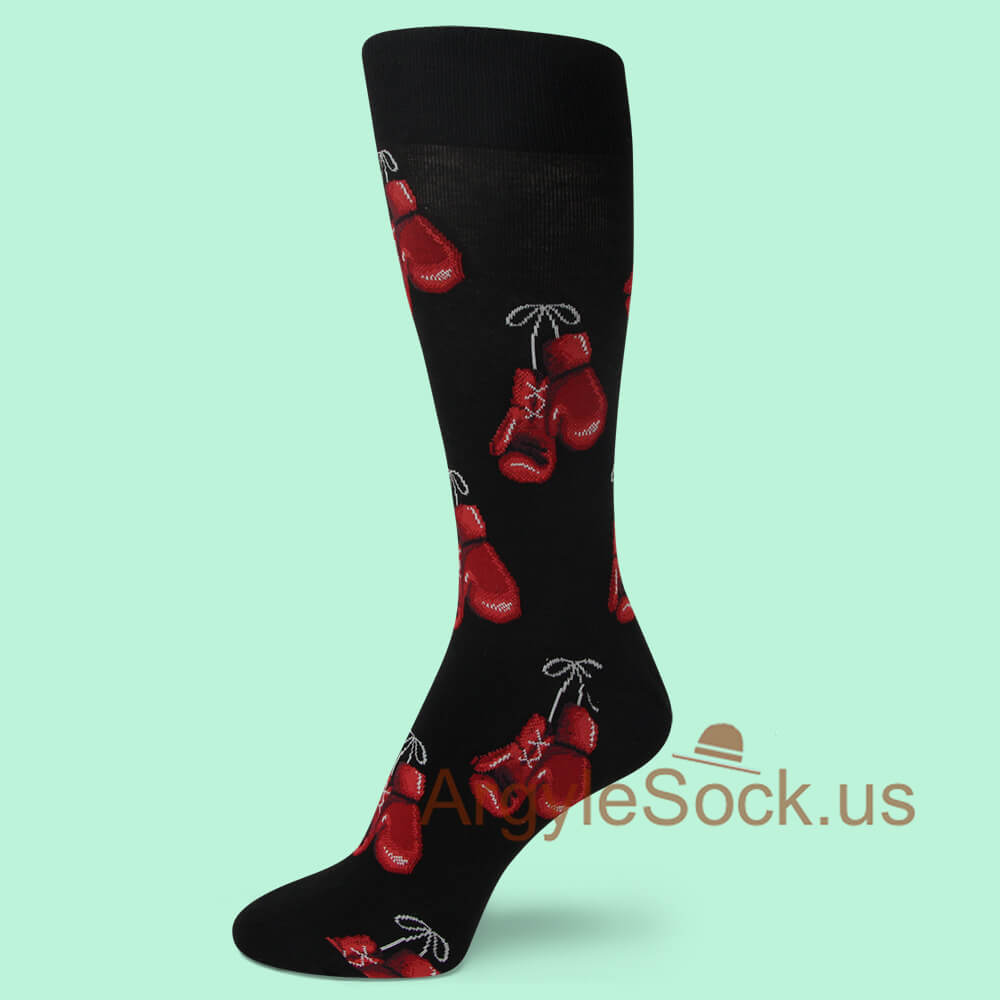 Black with Red Boxing Glove Theme Men's Socks