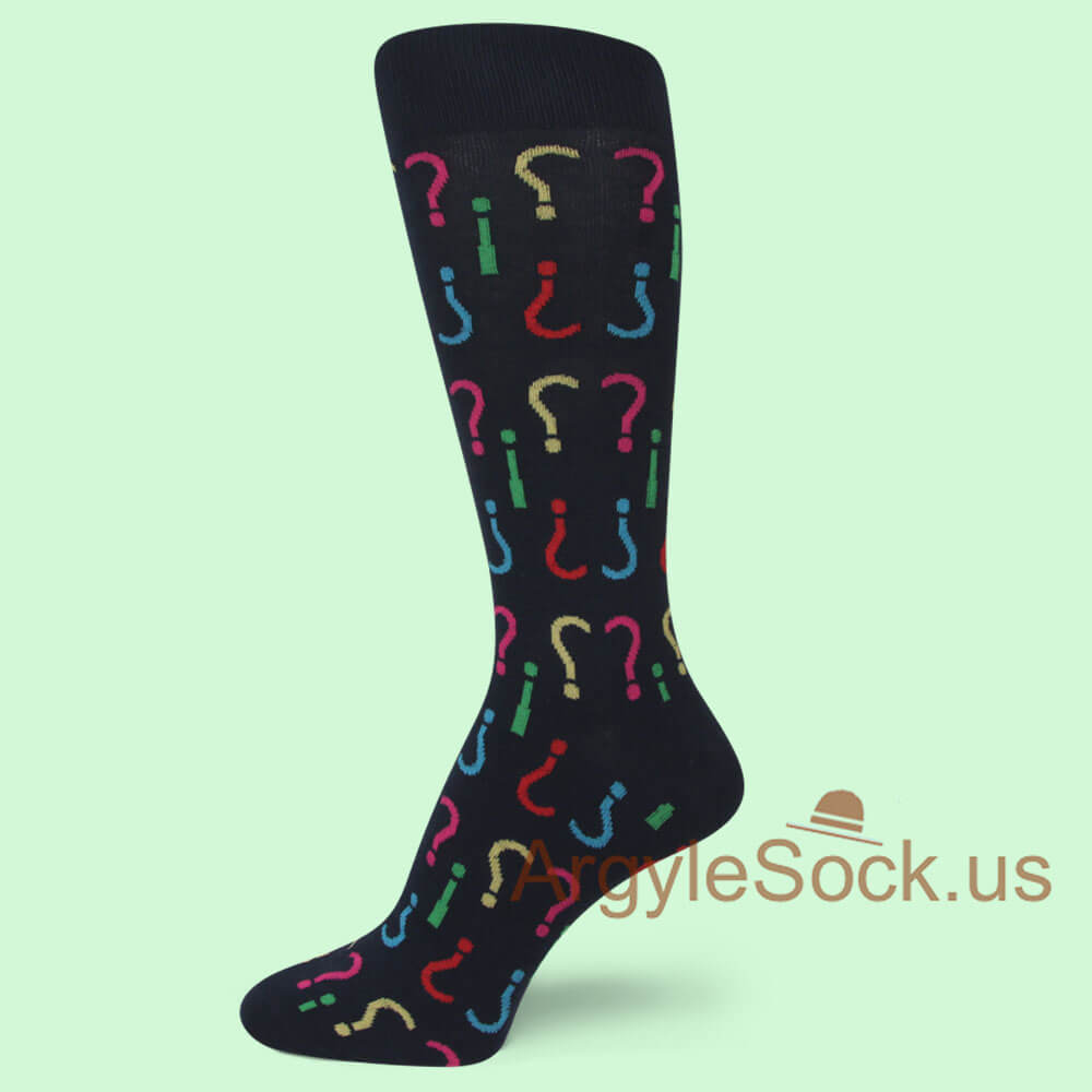 Navy with Colorful Question Mark Style Men's Socks