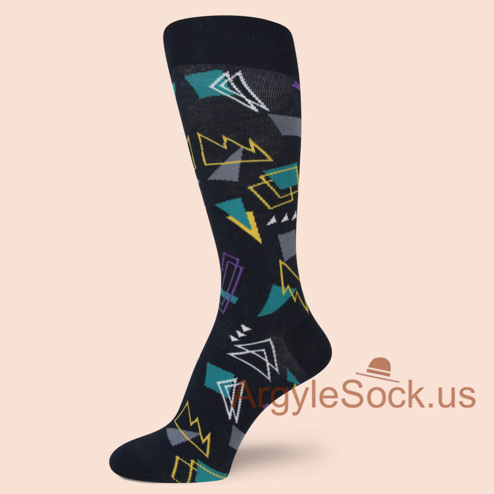 Black with Geometric Shapes Men's Mid calf dress Socks