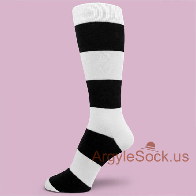 Extra Large White and Black Stripe Mens/Groomsmen's Socks