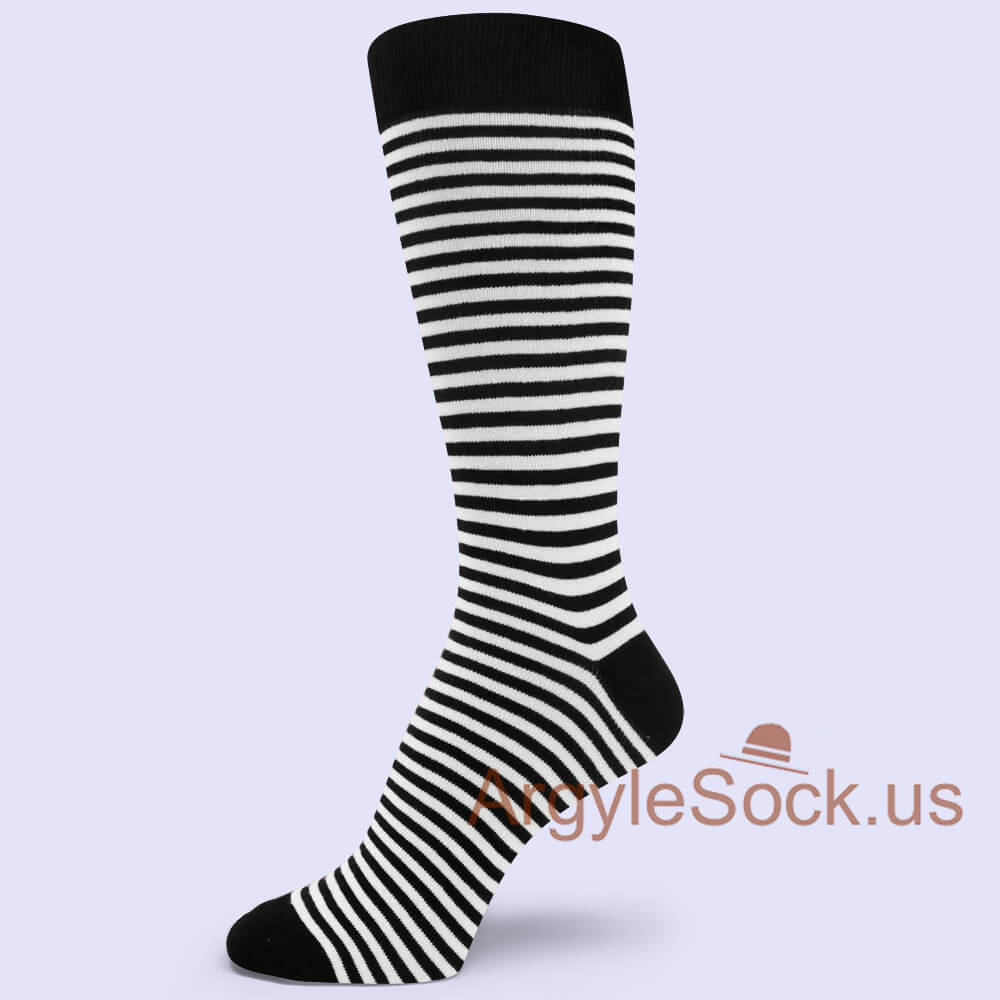 Black white Thin Striped Man's Dress Sock