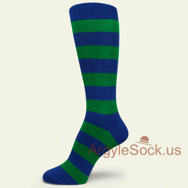 Blue and Green Striped Mens Premium Quality Cotton Dress Sock
