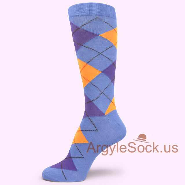 Light Orange Lavender Steel Blue Argyle Sock