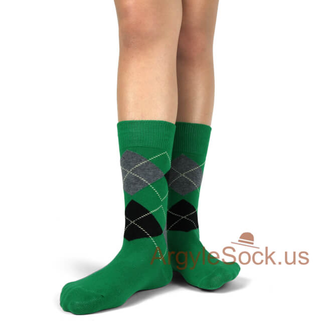 Boys/Ring Bearer's Green Black Charcoal Grey Argyle Dress Socks