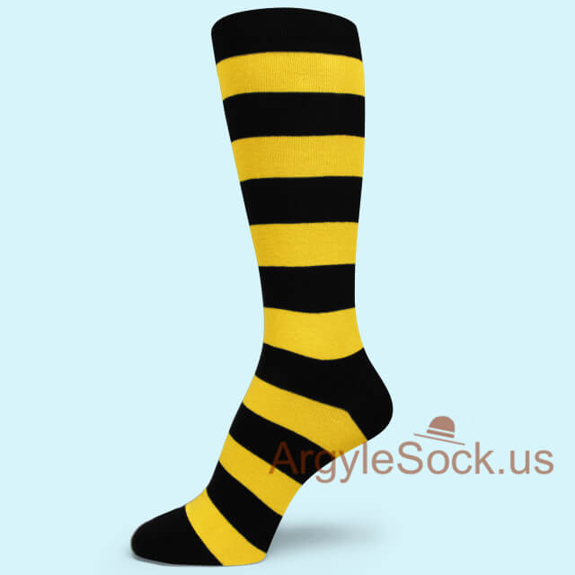 Bright Yellow / Black BEE striped mens groomsmen gift socks
