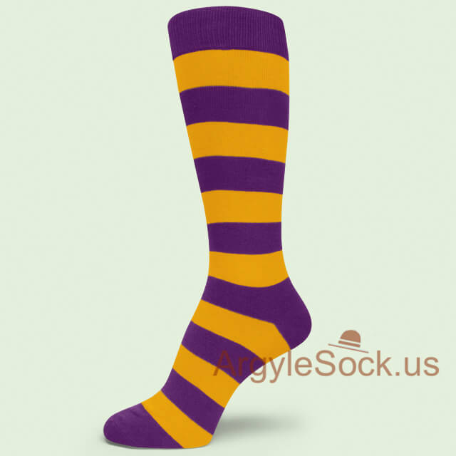Purple & Golden Yellow Striped Groomsmen Mens Dress Socks