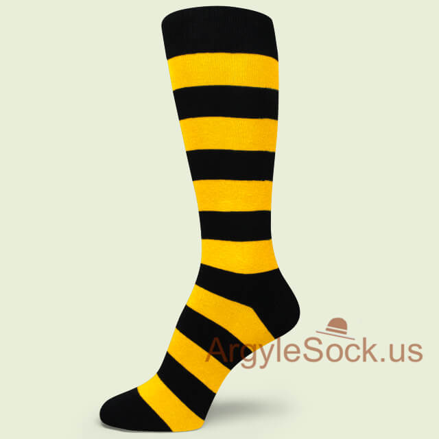 Golden Yellow/Black Premium Quality Stripe Mens Groomsmen Socks