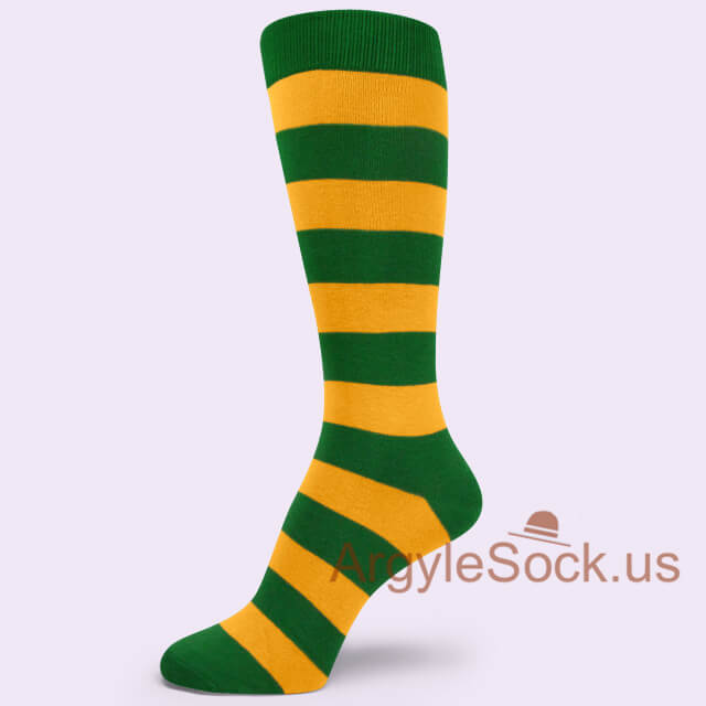 Gold Yellow and Green Mid-Size Striped Mens/Groomsmen Sock