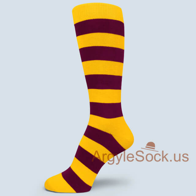 Yellow Maroon Stripe Men's/Groomsmen Dress Socks