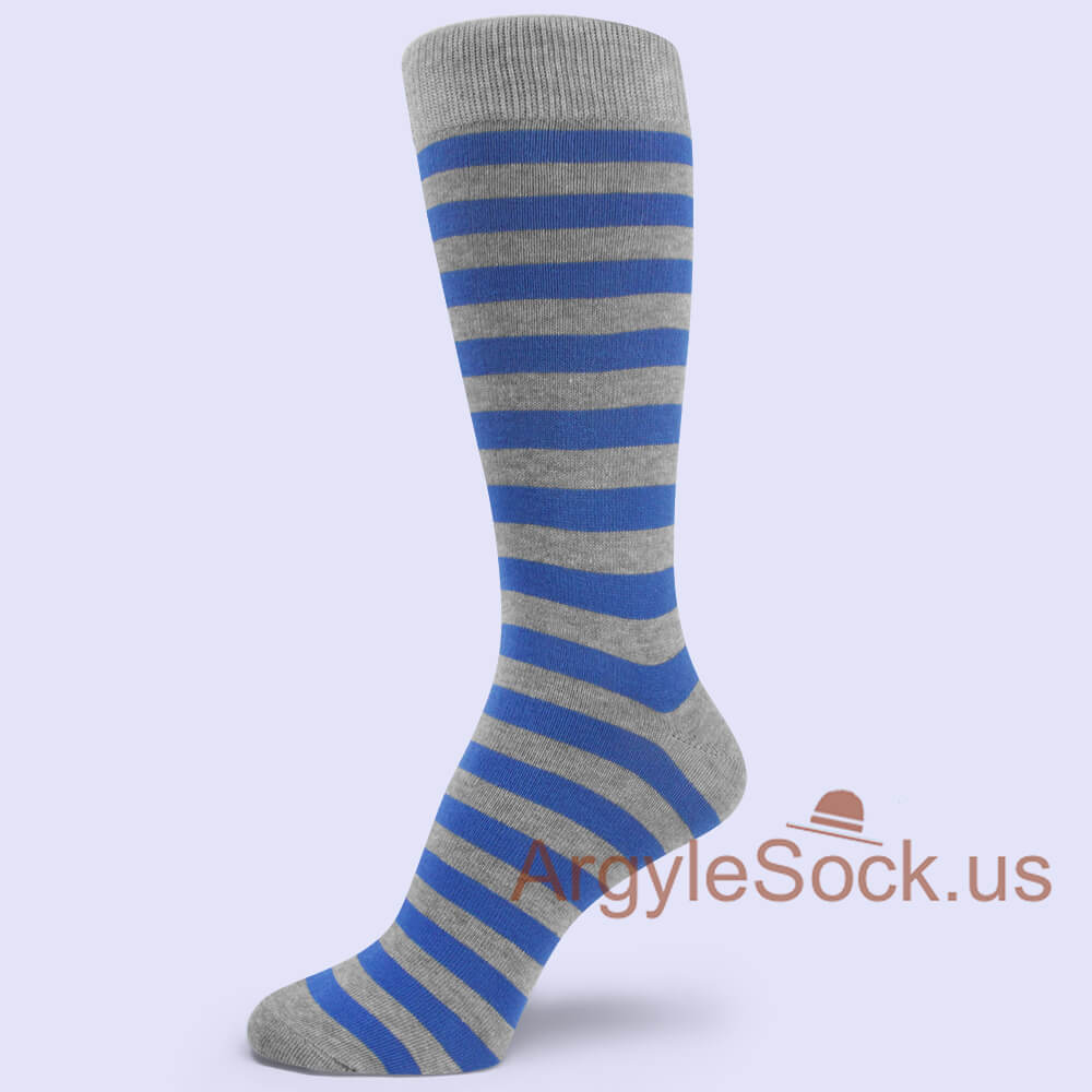 Gray Blue Striped Man's Mid-Calf Sock