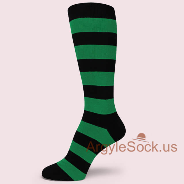 Green Black Stripes Groomsmen/Mens Premium Cotton Dress Socks