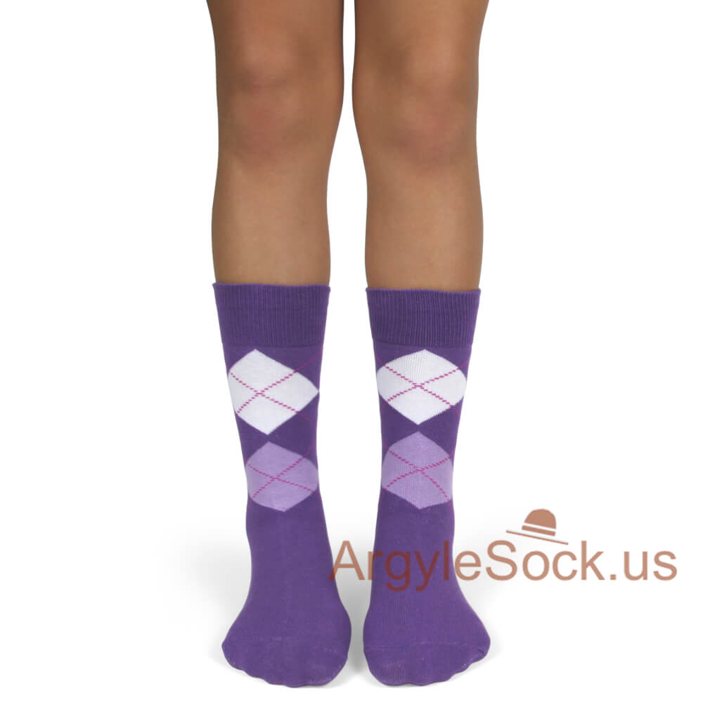 Junior Bearer's Light Purple Lavender White Argyle Dress Socks