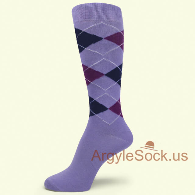 Lavender Purple Navy Blue Mens Groomsmen's Argyle Sock