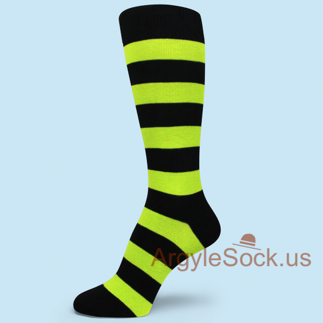 Lime Green Black Striped Men's Premium Quality Dress Socks