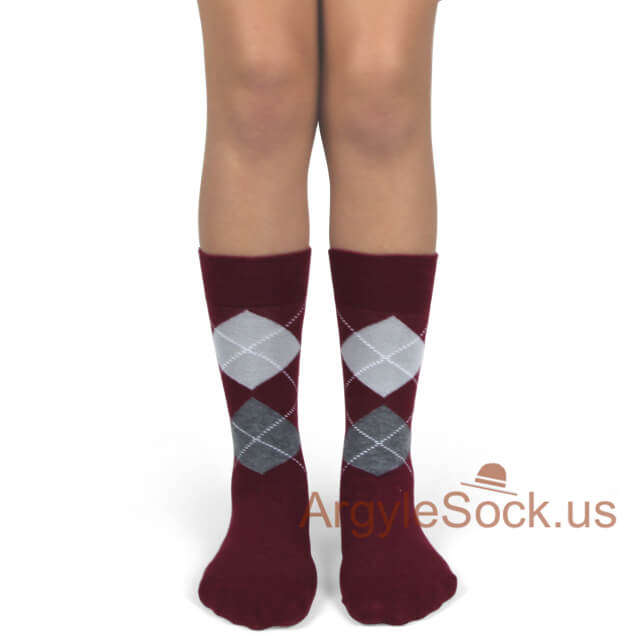 Maroon/Burgundy Men Groomsmen Sock w/ Light&Heather Gray Argyle : Groomsmen  Socks Gift, Argyle Socks For Men and more