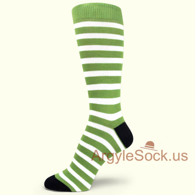 Moss Green/Dark Lime Green White Thin Striped Mans Sock