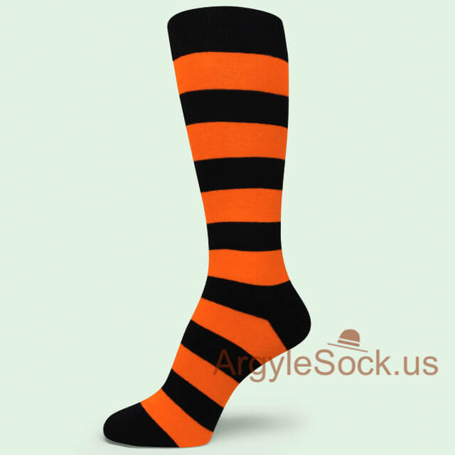 Orange and Black Striped Groomsmen Mens Premium Cotton Socks