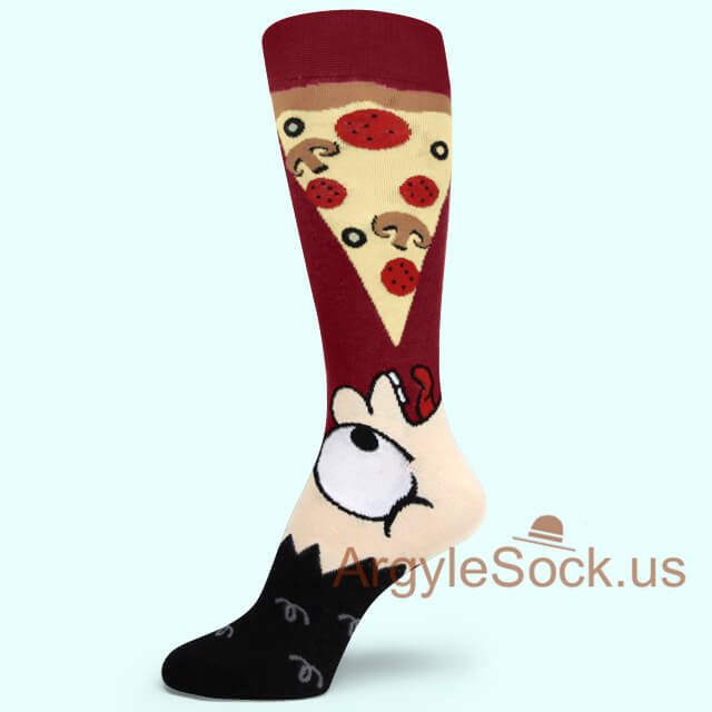 Eating Pepperoni and Mushroom Pizza Mans Sock