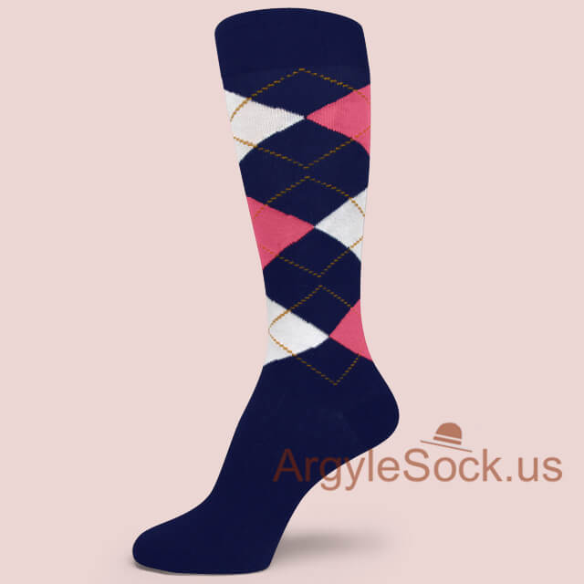 Pink White Navy Premium Quality Mens/Groomsmen Argyle Sock