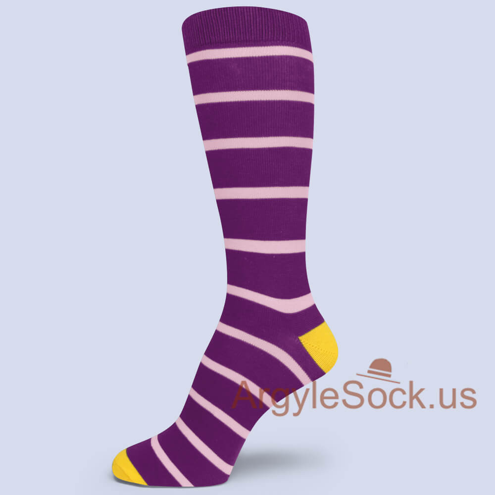 Purple with Light Pink Striped Yellow Toe Men/Groosmen Socks