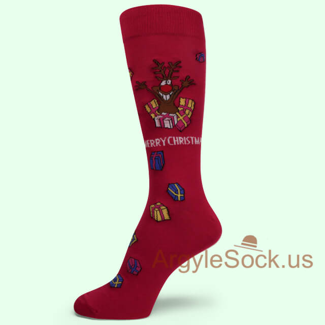 Red MERRY CHRISTMAS Rudolph the Red-Nosed Reindeer Sock