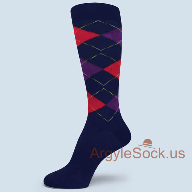 Red Purple Navy Quality Cotton Argyle Sock for Man & Groomsmen