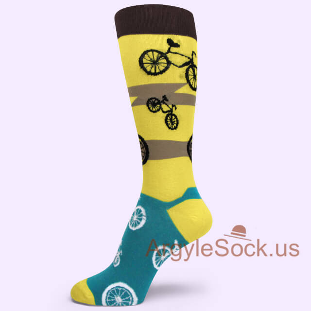 Road Bicycles Logo/Icon Men's Yellow Teal Dress/Casual Socks