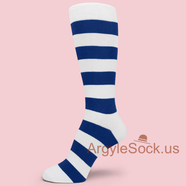 Groomsmen/Mens Blue White Mid size Striped Dress Socks