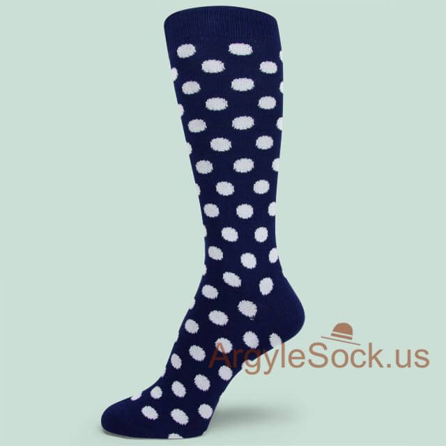 Smaller White Polka Dots Midnight Blue Men's Dress Socks