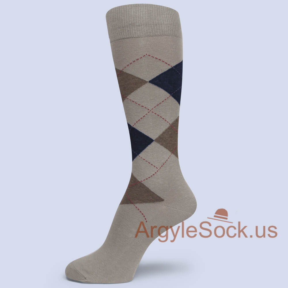 Taupe with Black and Dark Brown Argyle Mans Socks