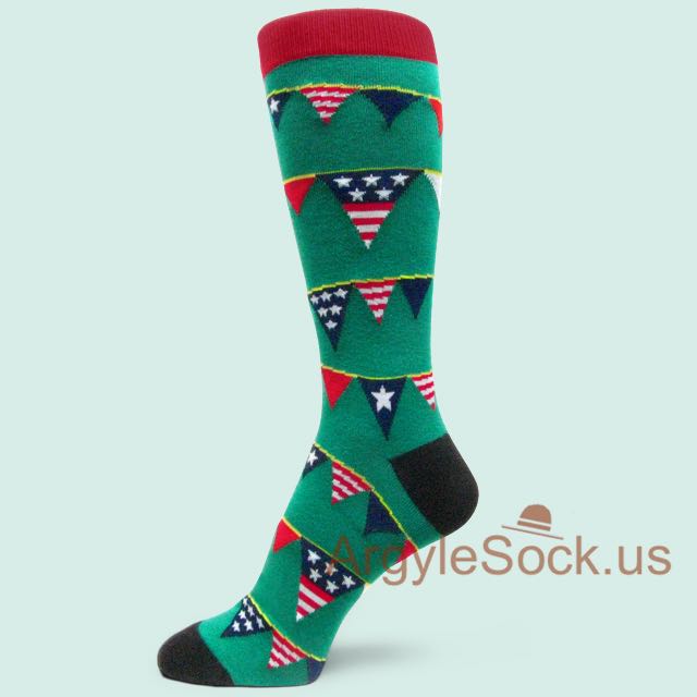 Teal Dress Socks with American Flag Theme Pattern
