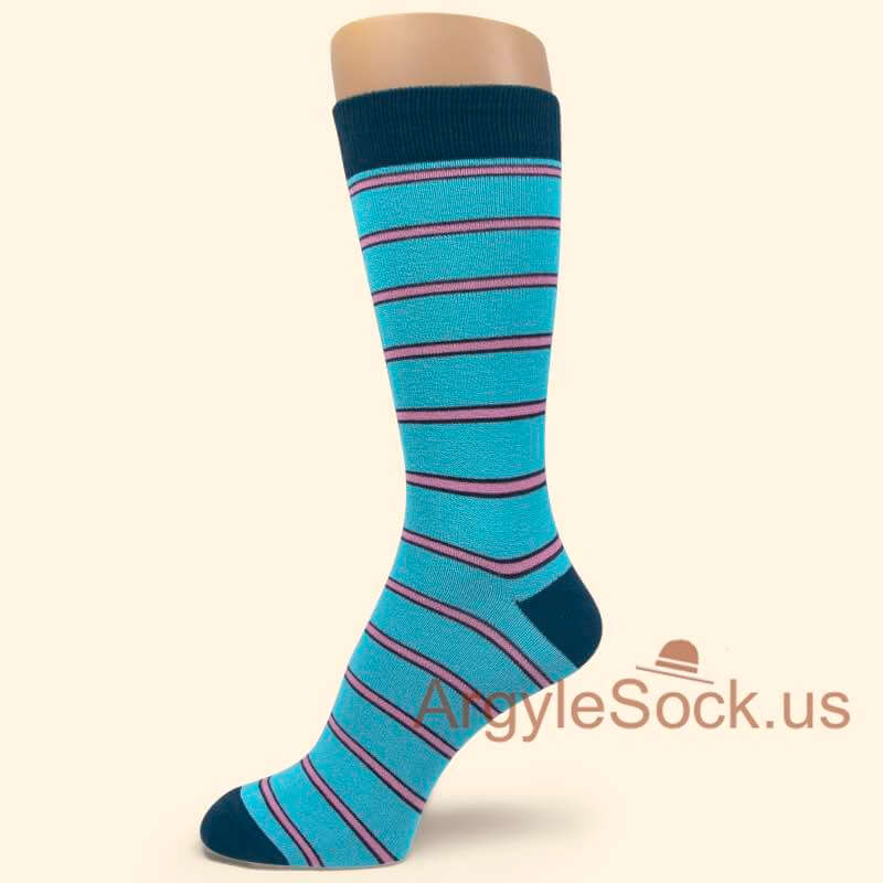 Bright Turquoise with Thin Pink Striped Man's Socks