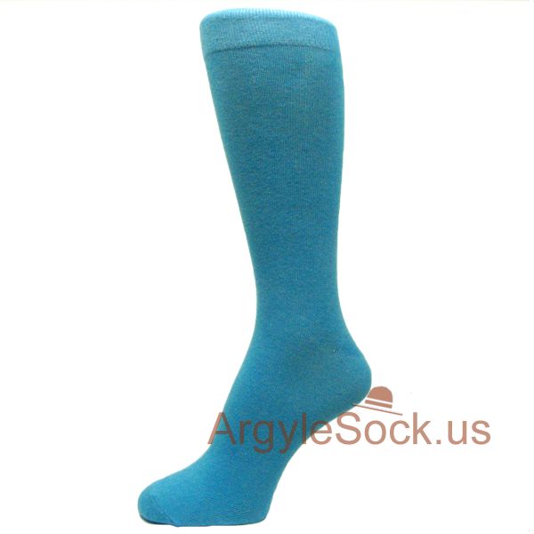 Turquoise/ Sky Blue Men's Solid Color Plain Socks