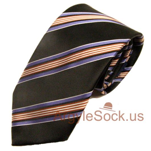 Violet Purple Brown Striped Black 2.75" SLIM Tie for Groomsmen